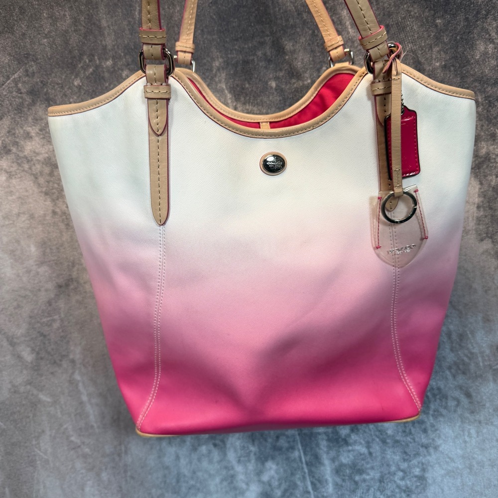 Coach Tote Bag Womens White Pink Ombre Large Summer Beach Travel Handbag